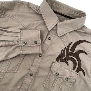 Rock 47 Mens Brown Tribal Embroidered Long Sleeve Western Snap Button Shirt LG